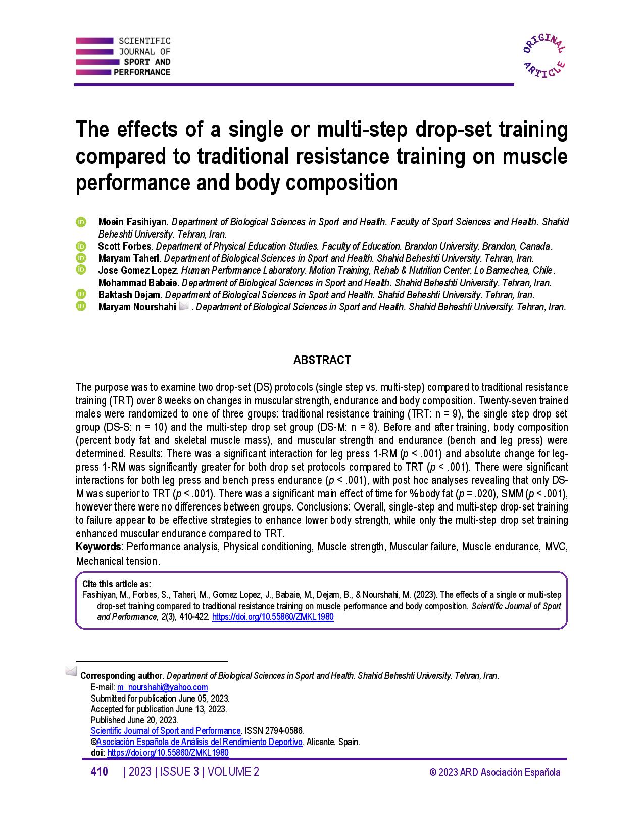 The effects of a single or multi-step drop-set training compared to traditional resistance training on muscle performance and body composition