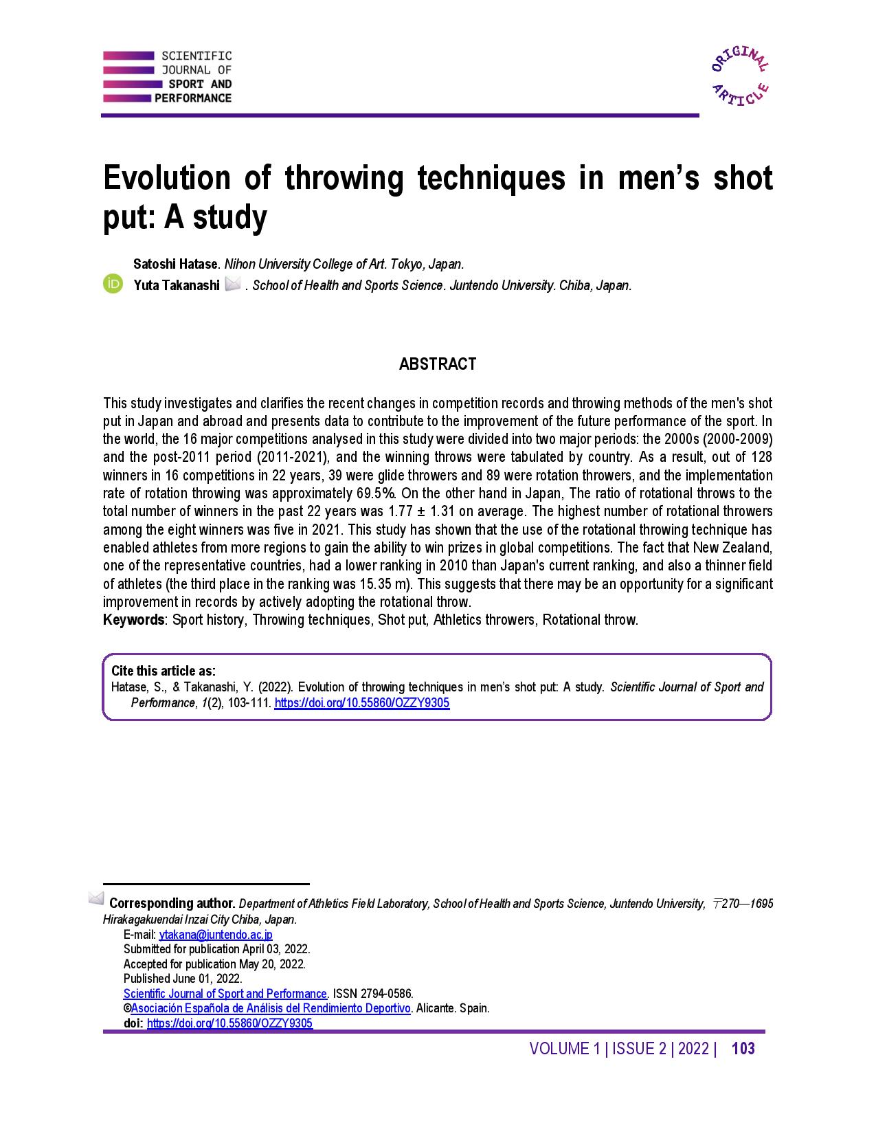 Evolution of throwing techniques in men’s shot put: A study