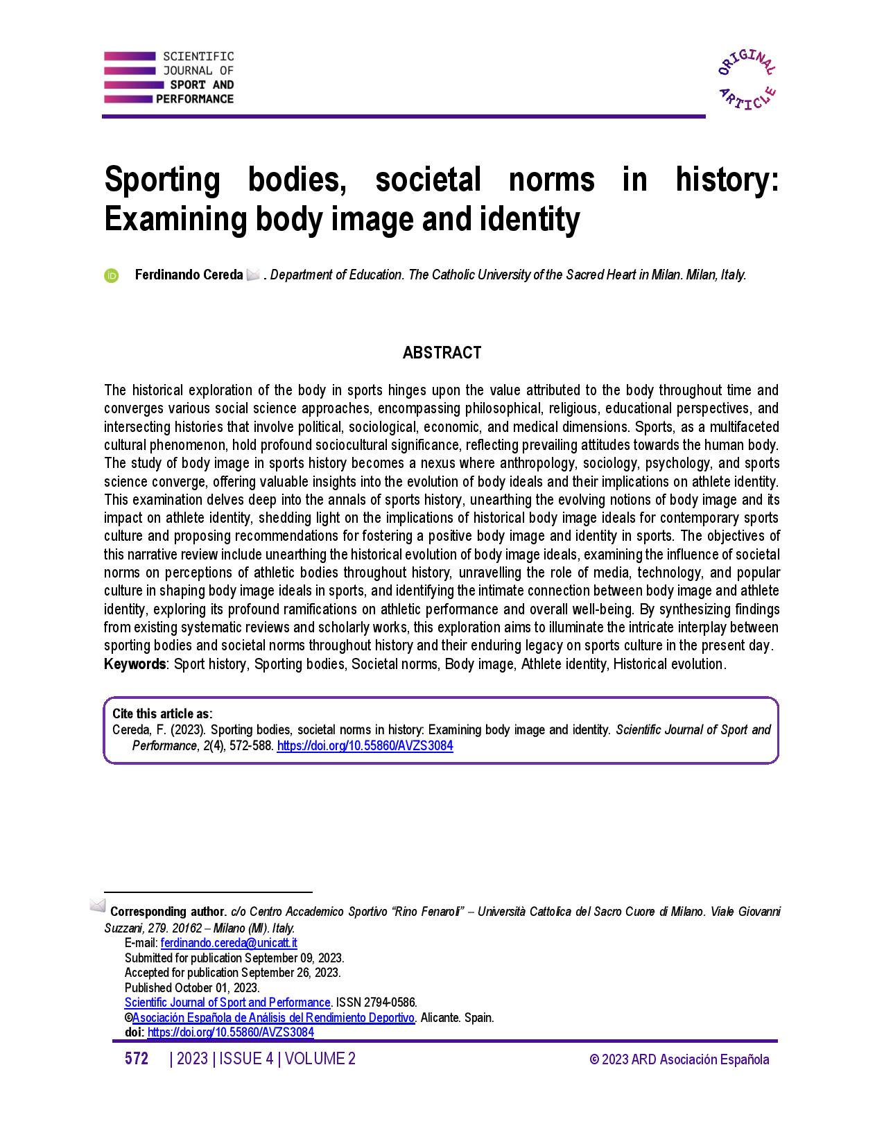 Sporting bodies, societal norms in history: Examining body image and identity