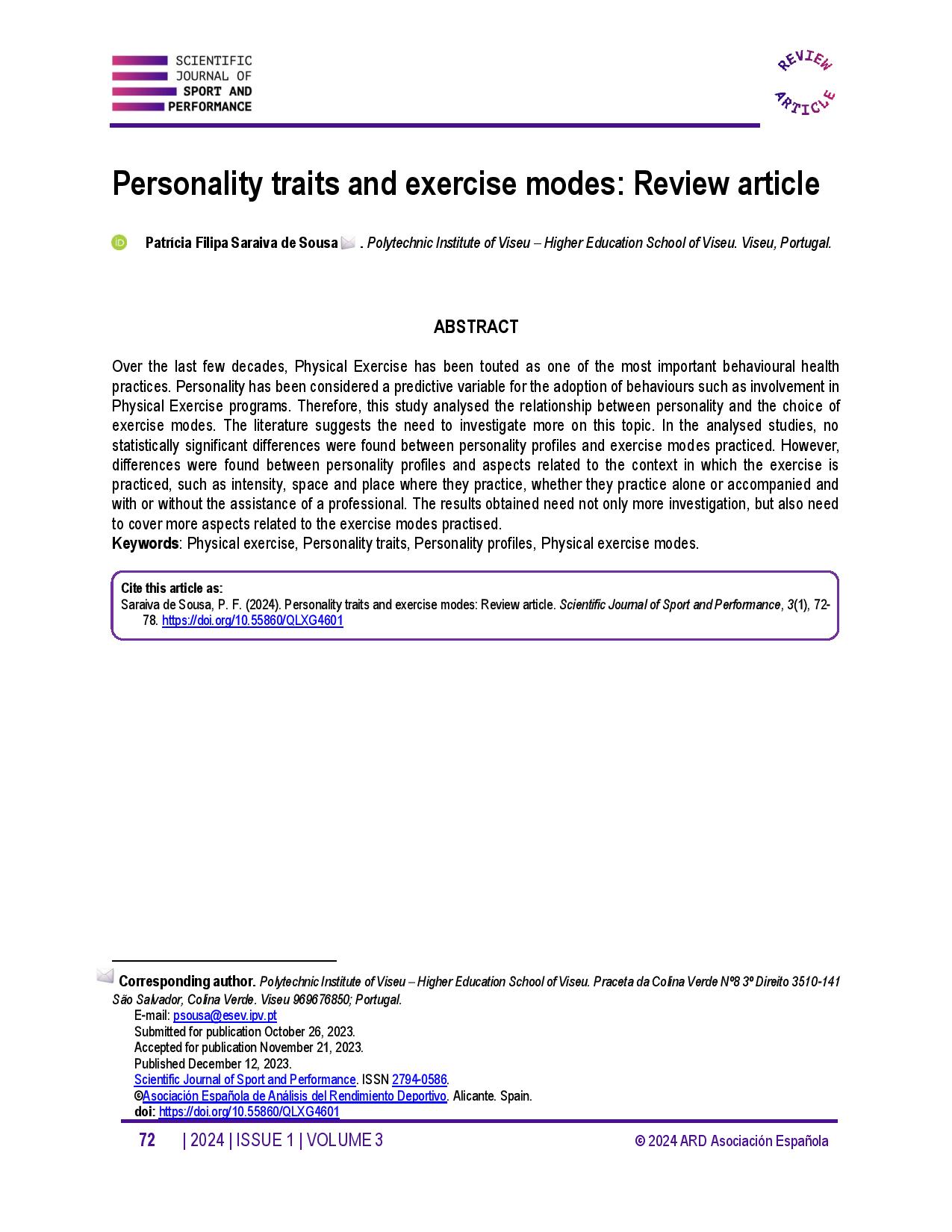 Personality traits and exercise modes: Review article