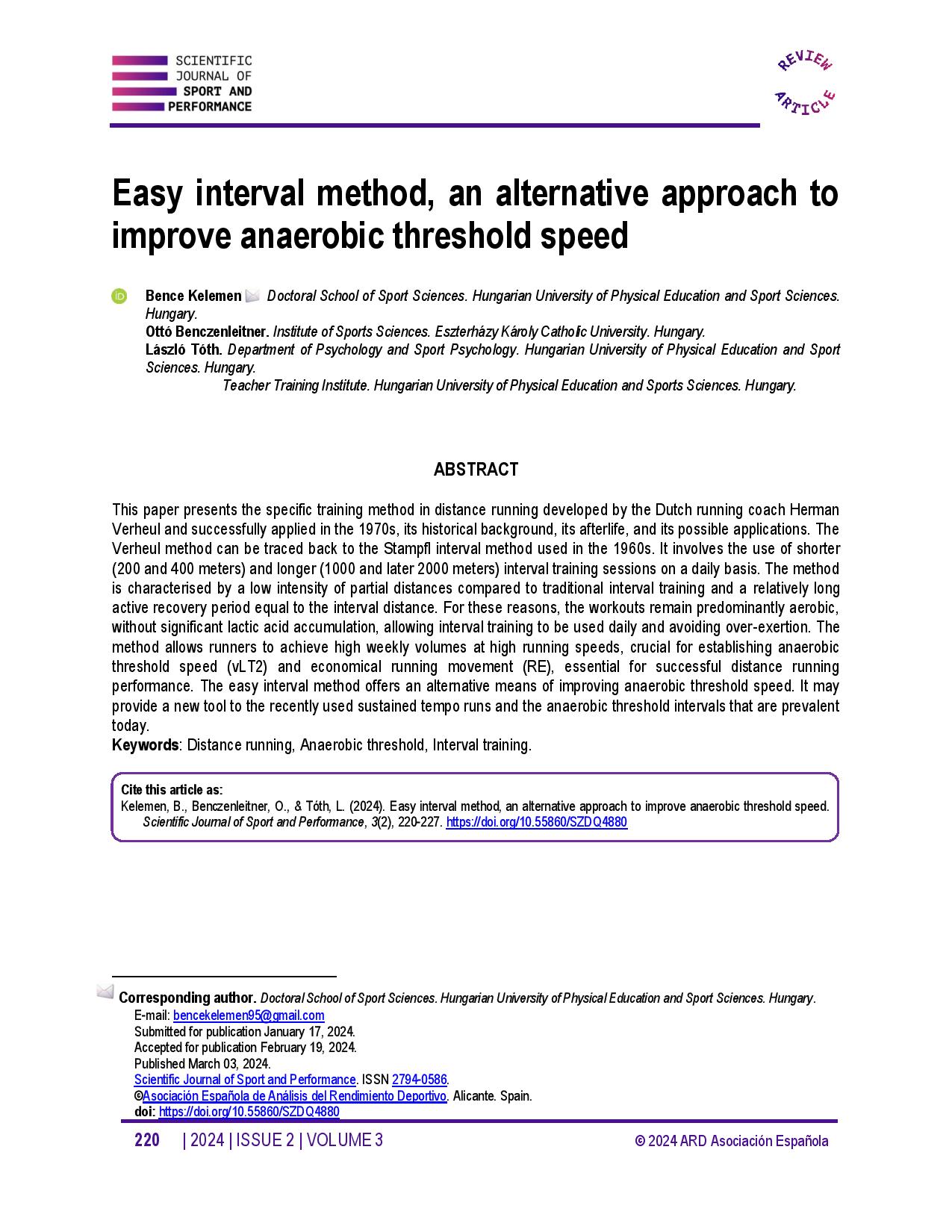 Easy interval method, an alternative approach to improve anaerobic threshold speed