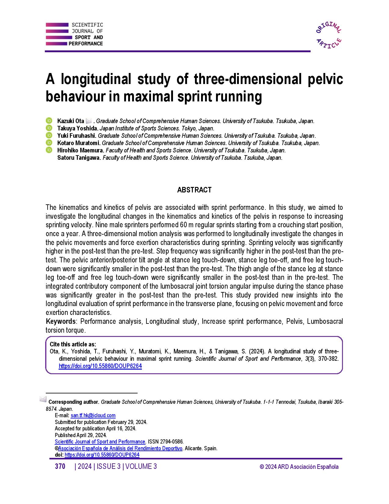 A longitudinal study of three-dimensional pelvic behaviour in maximal sprint running