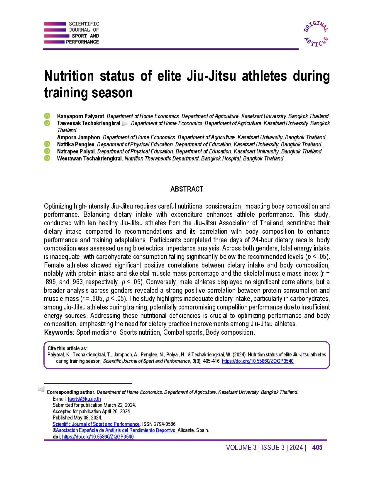 Nutrition status of elite Jiu-Jitsu athletes during training season
