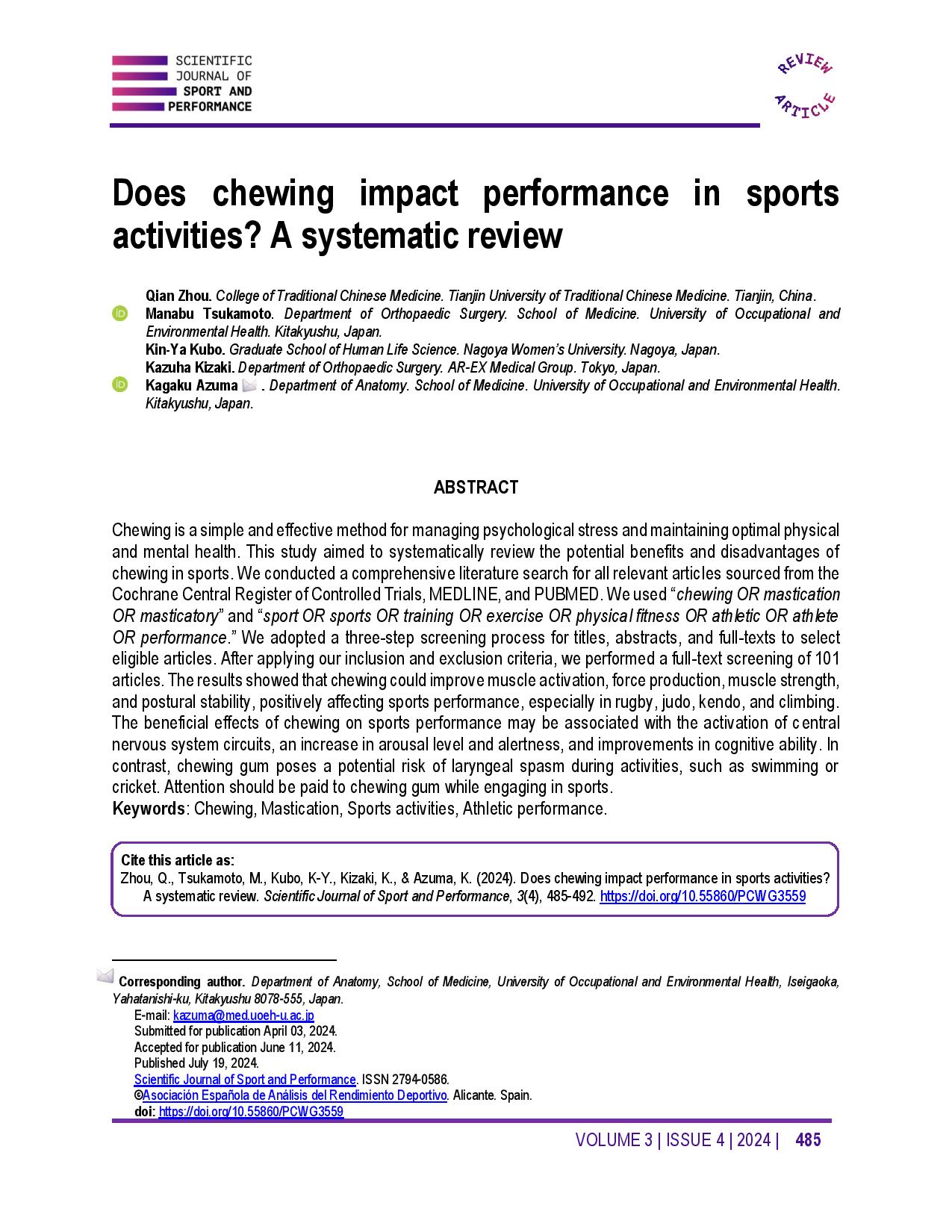 Does chewing impact performance in sports activities? A systematic review