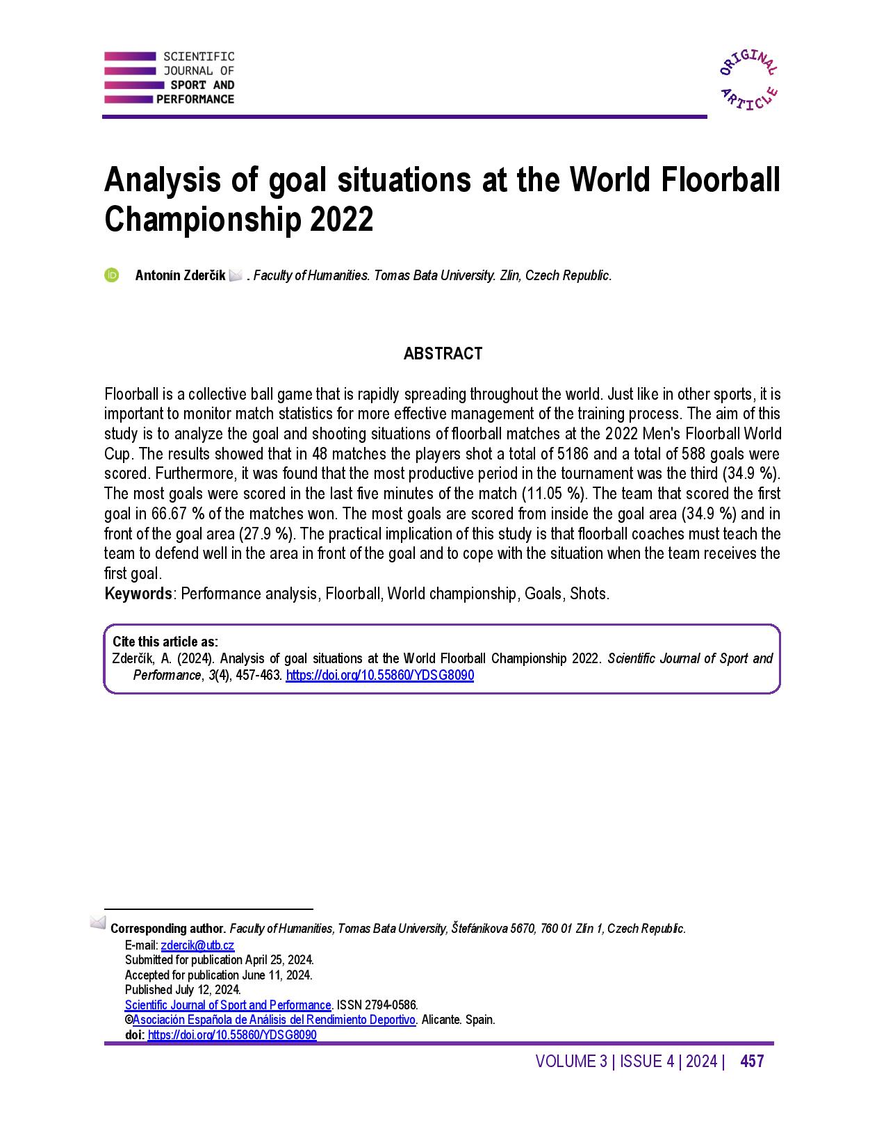 Analysis of goal situations at the World Floorball Championship 2022