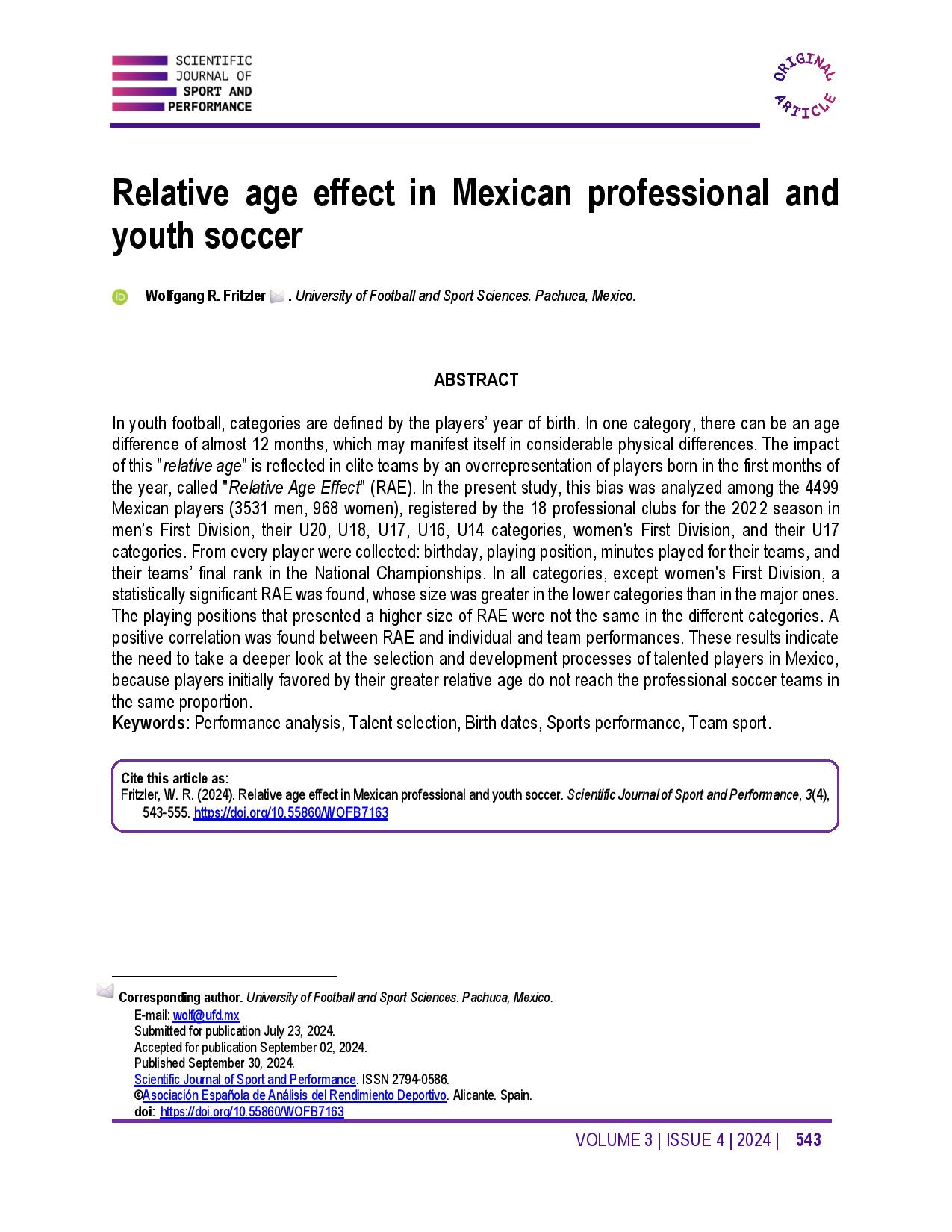 Relative age effect in Mexican professional and youth soccer