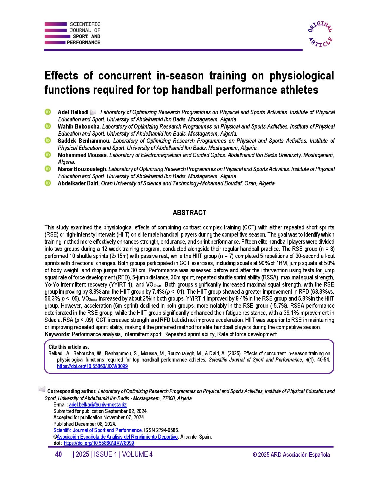 Effects of concurrent in-season training on physiological functions required for top handball performance athletes