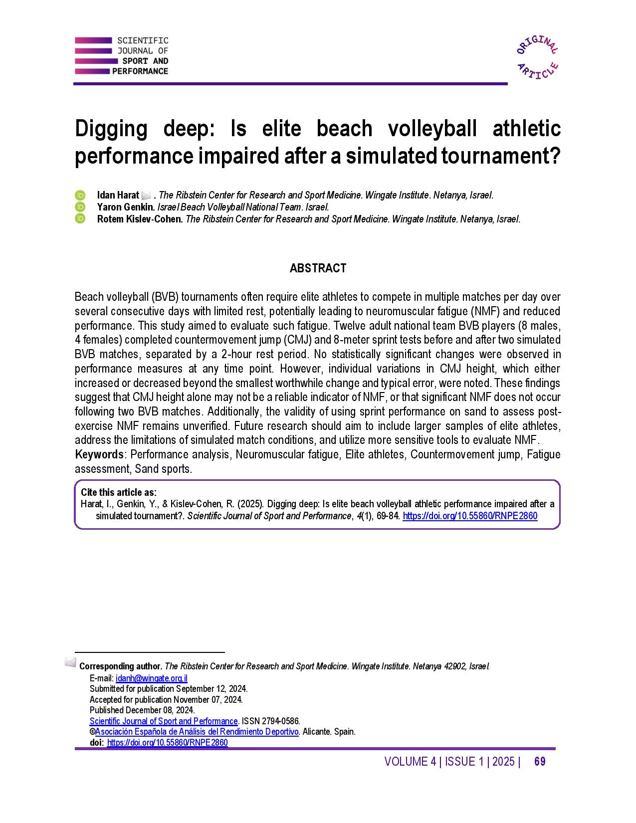 Digging deep: Is elite beach volleyball athletic performance impaired after a simulated tournament?