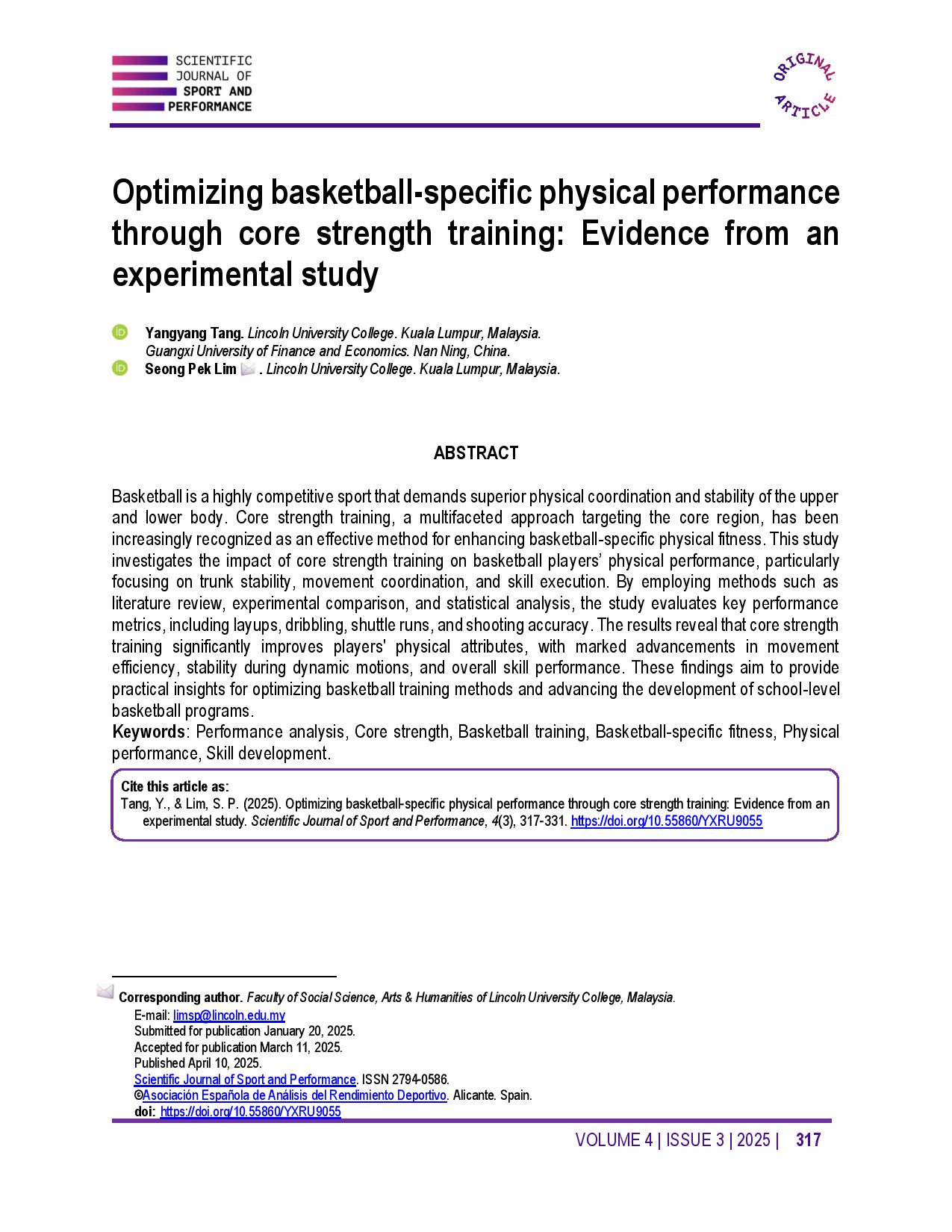 Optimizing basketball-specific physical performance through core strength training: Evidence from an experimental study