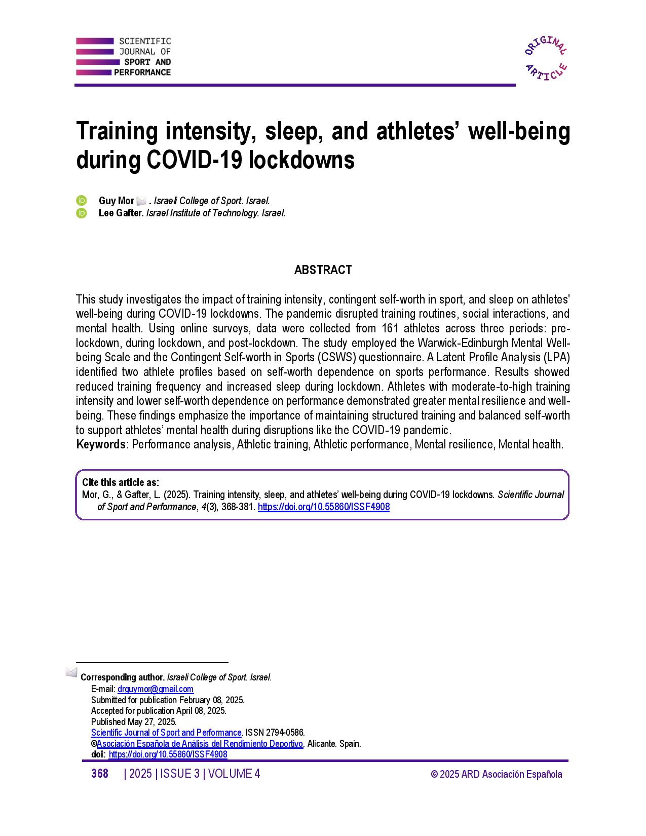 Training intensity, sleep, and athletes’ well-being during COVID-19 lockdowns