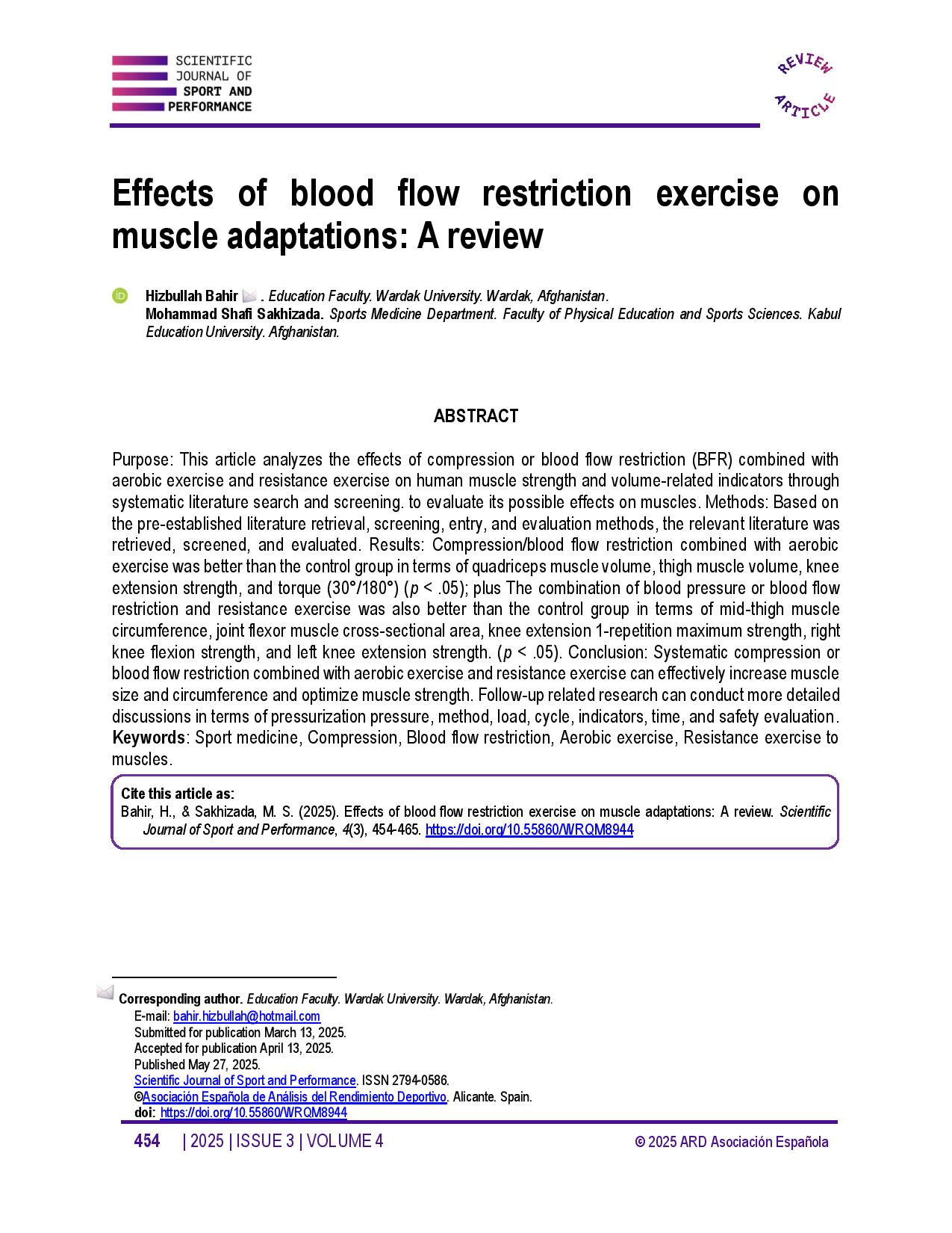 Effects of blood flow restriction exercise on muscle adaptations: A review
