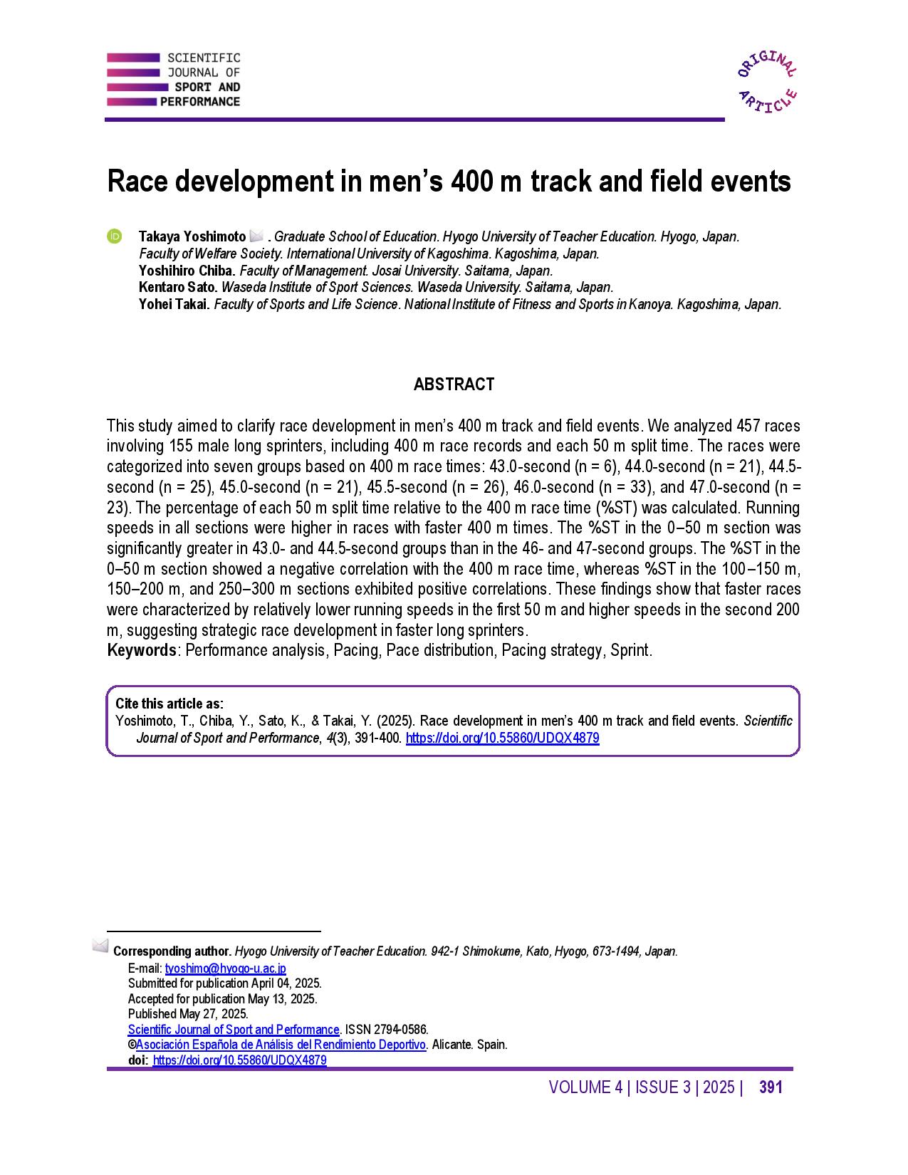 Race development in men’s 400 m track and field events