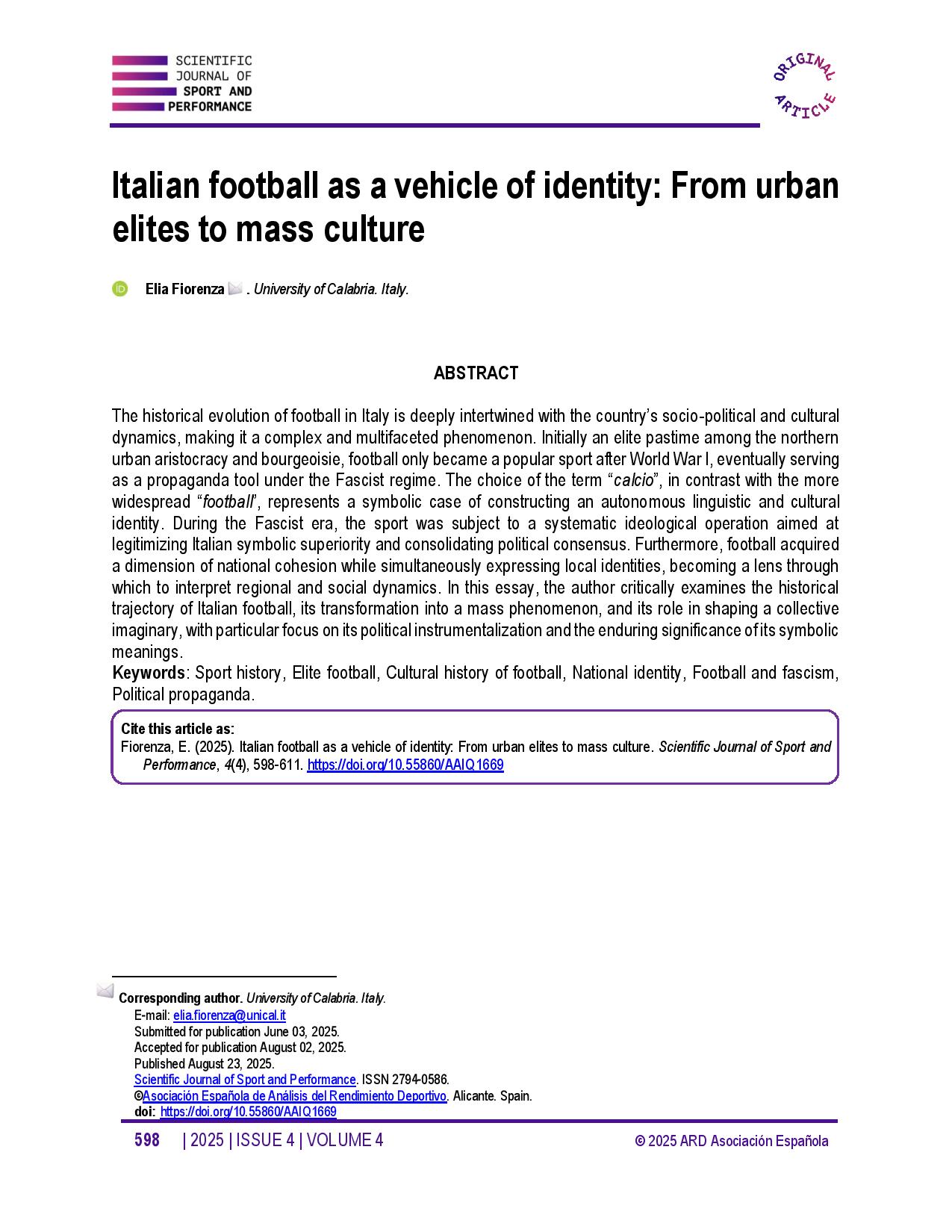 Italian football as a vehicle of identity: From urban elites to mass culture