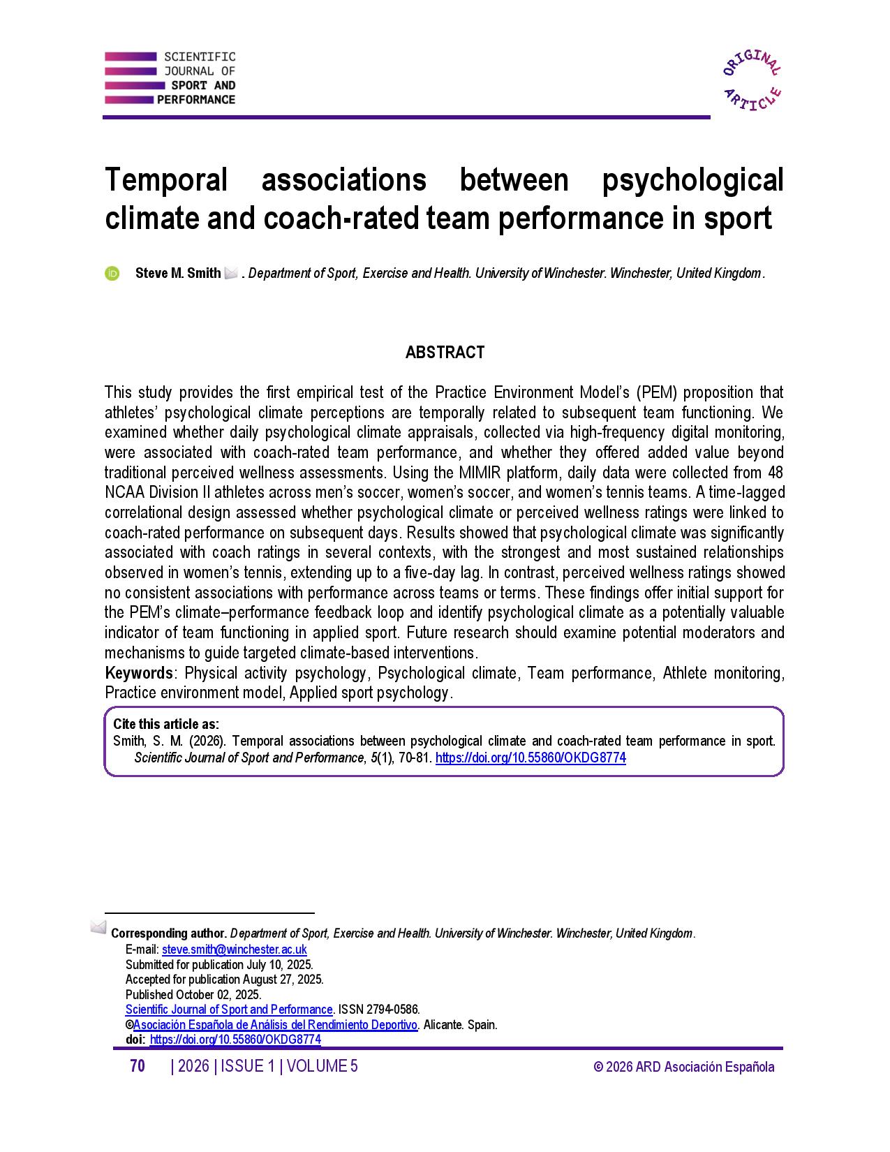 Temporal associations between psychological climate and coach-rated team performance in sport