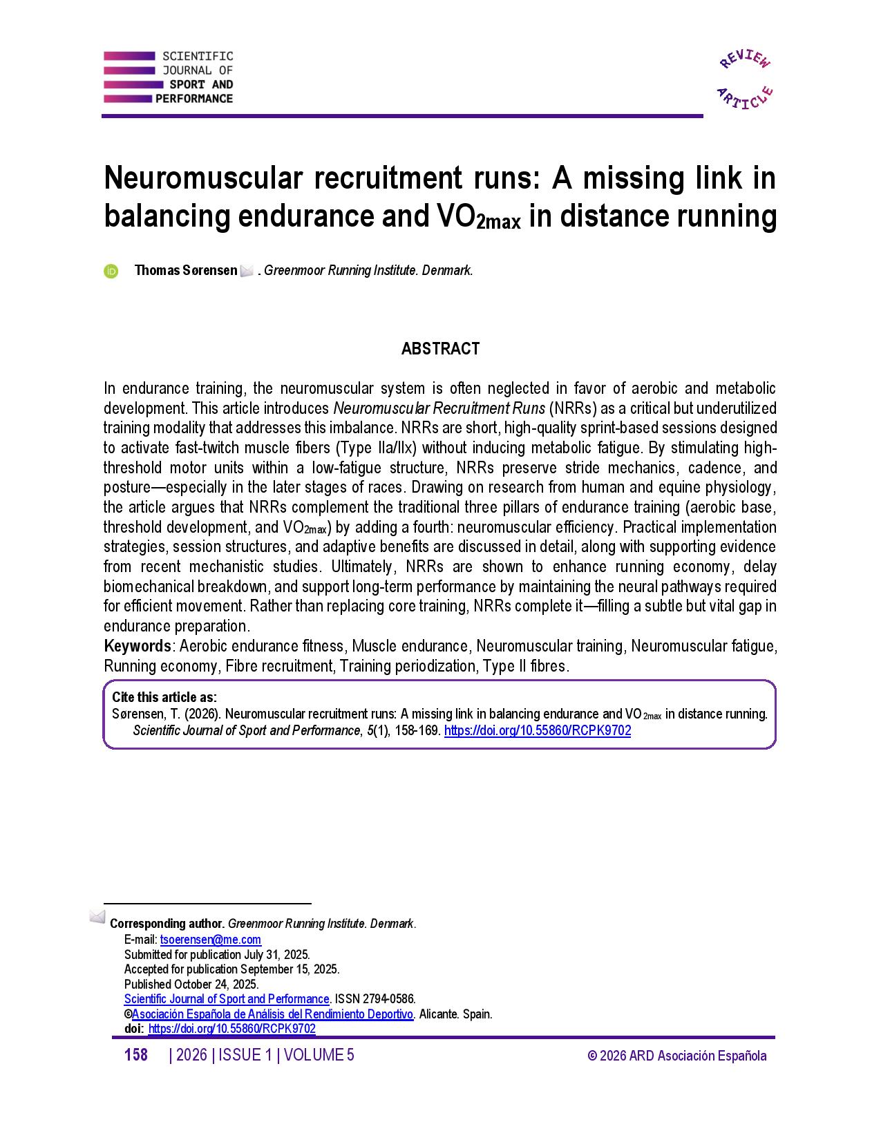Neuromuscular recruitment runs: A missing link in balancing endurance and VO2max in distance running