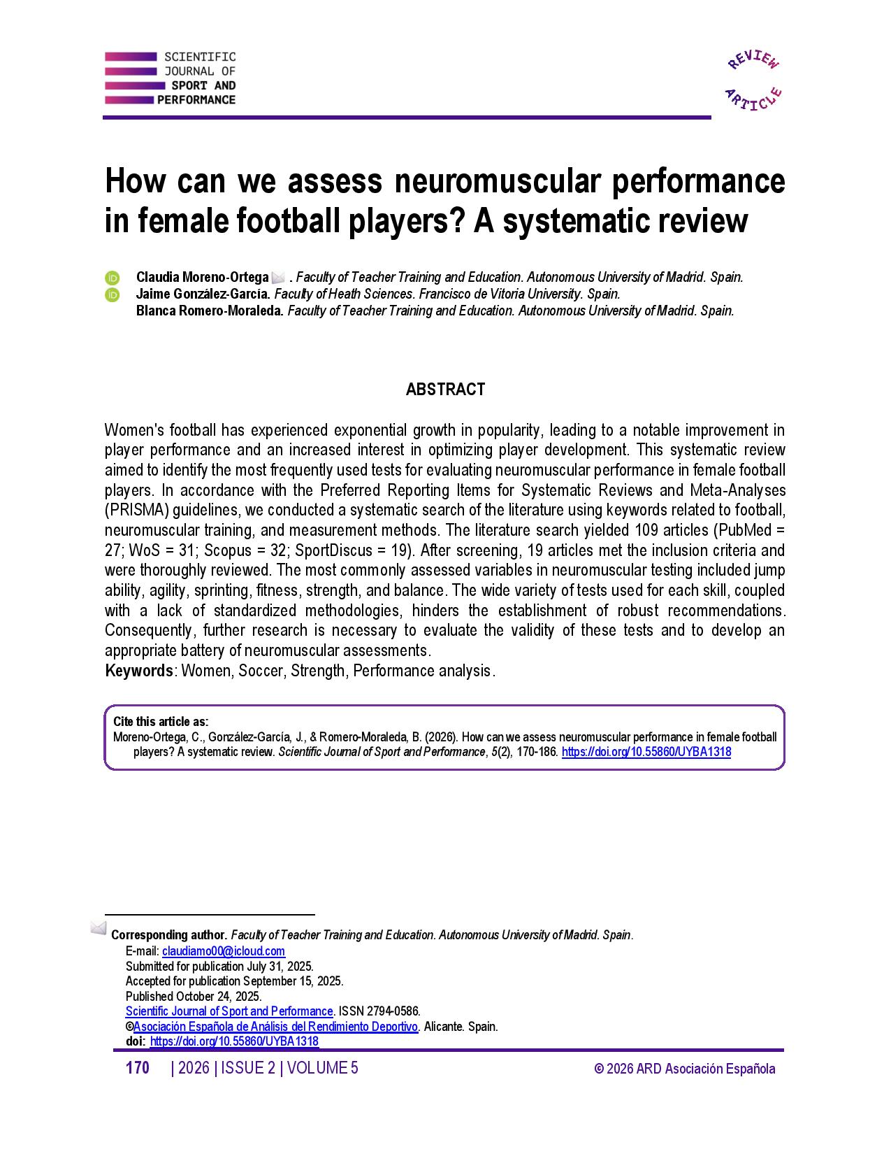 How can we assess neuromuscular performance in female football players? A systematic review