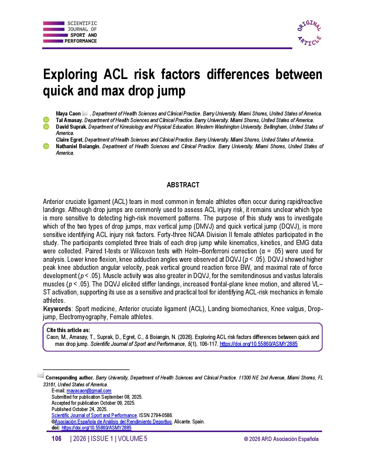 Exploring ACL risk factors differences between quick and max drop jump