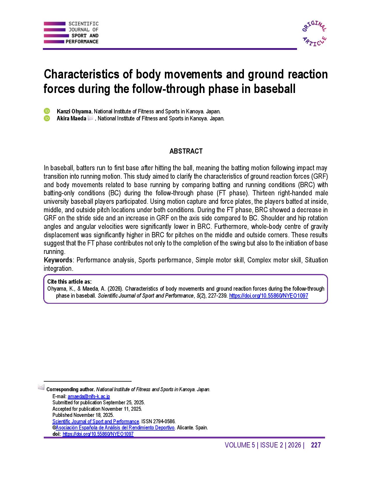 Characteristics of body movements and ground reaction forces during the follow-through phase in baseball