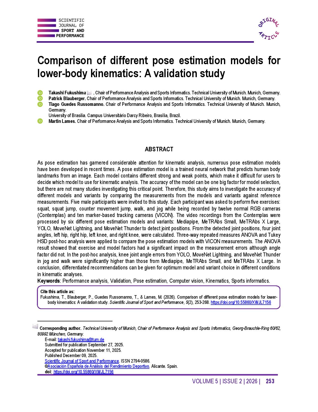 Comparison of different pose estimation models for lower-body kinematics: A validation study