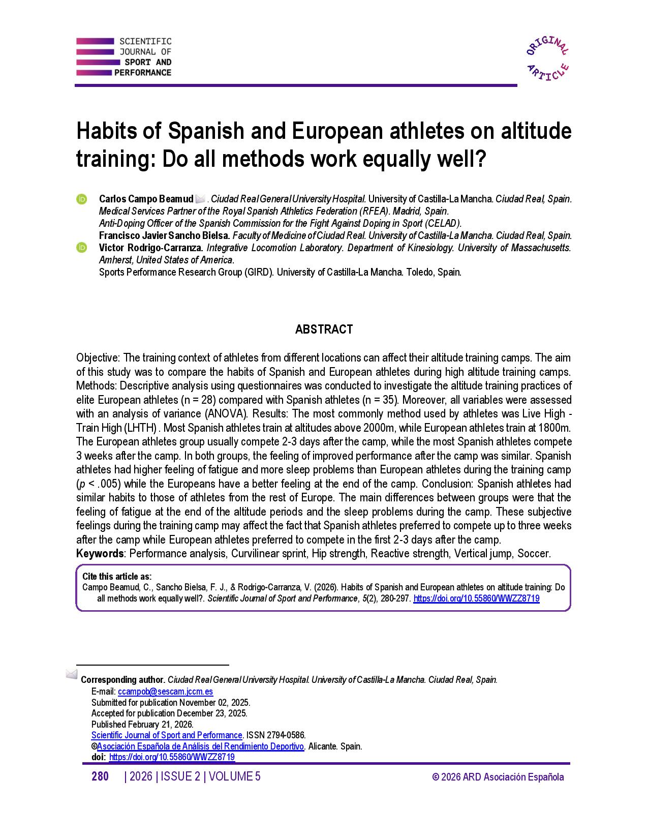 Habits of Spanish and European athletes on altitude training: Do all methods work equally well?