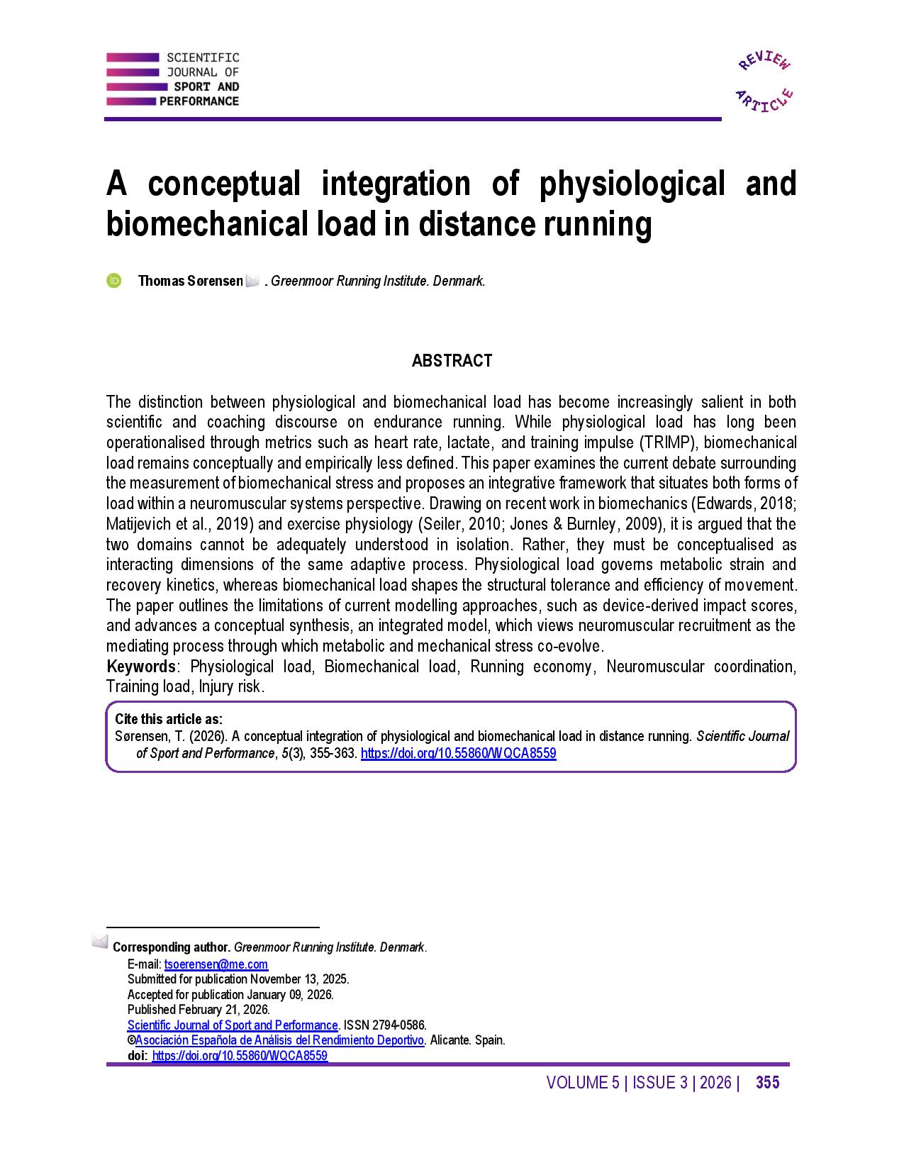 A conceptual integration of physiological and biomechanical load in distance running