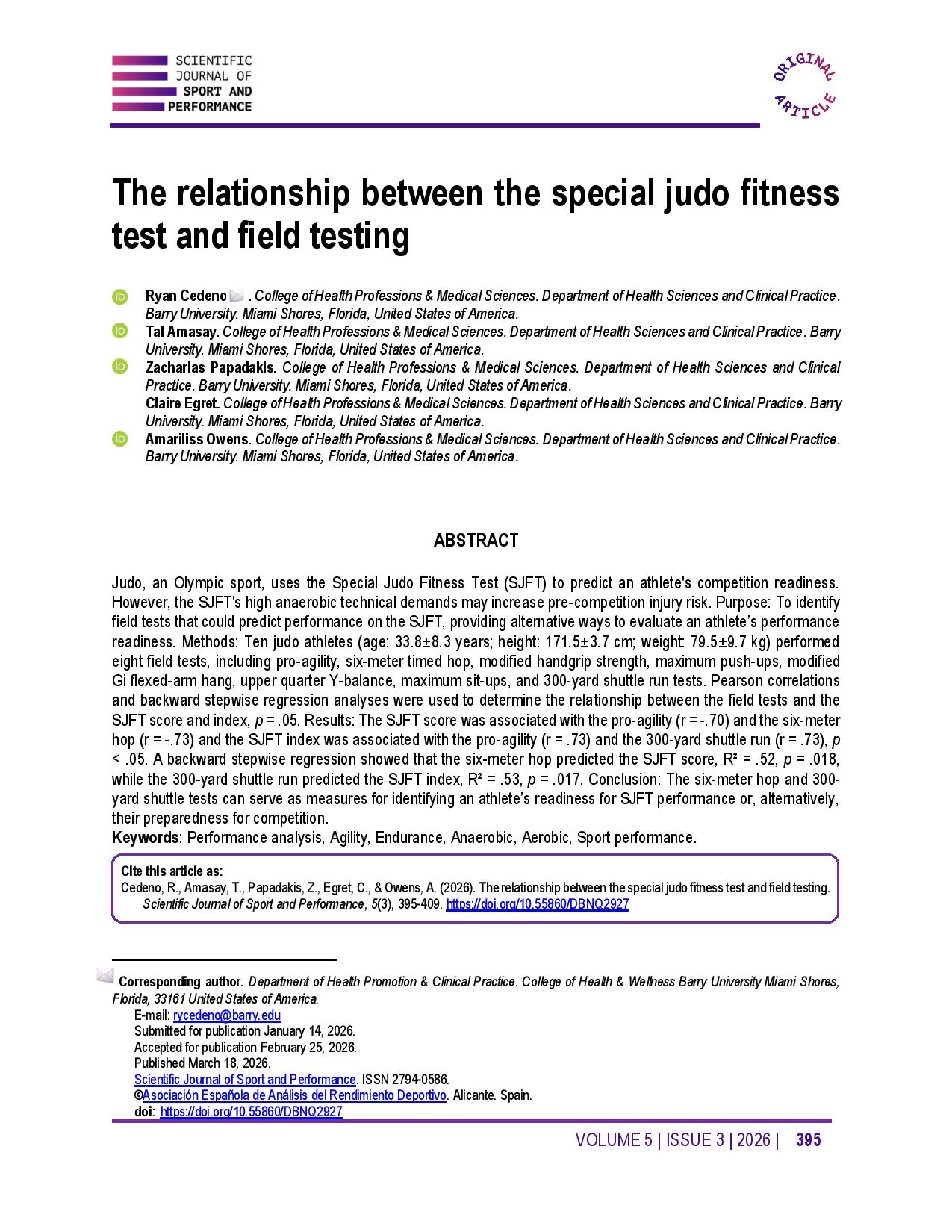 The relationship between the special judo fitness test and field testing