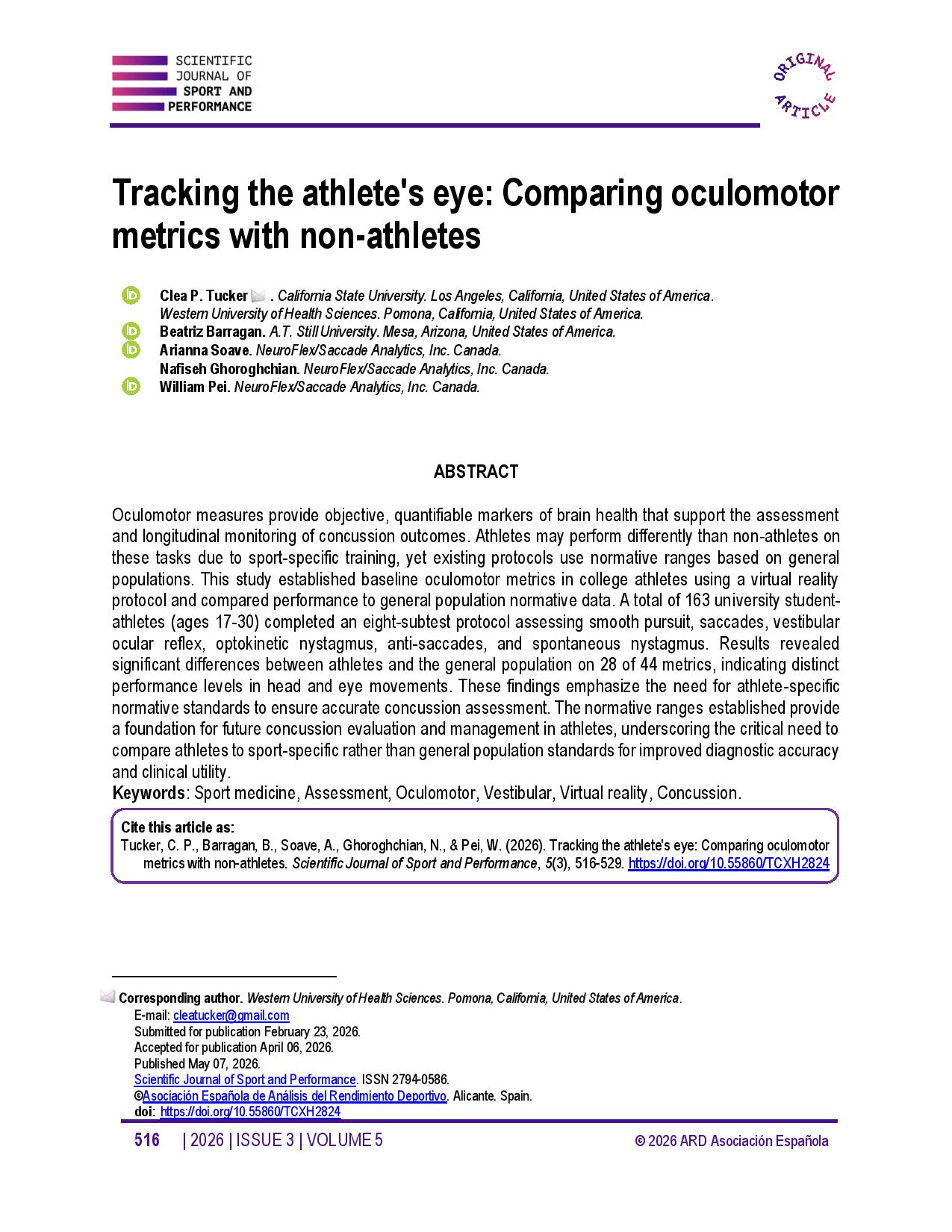 Tracking the athlete's eye: Comparing oculomotor metrics with non-athletes