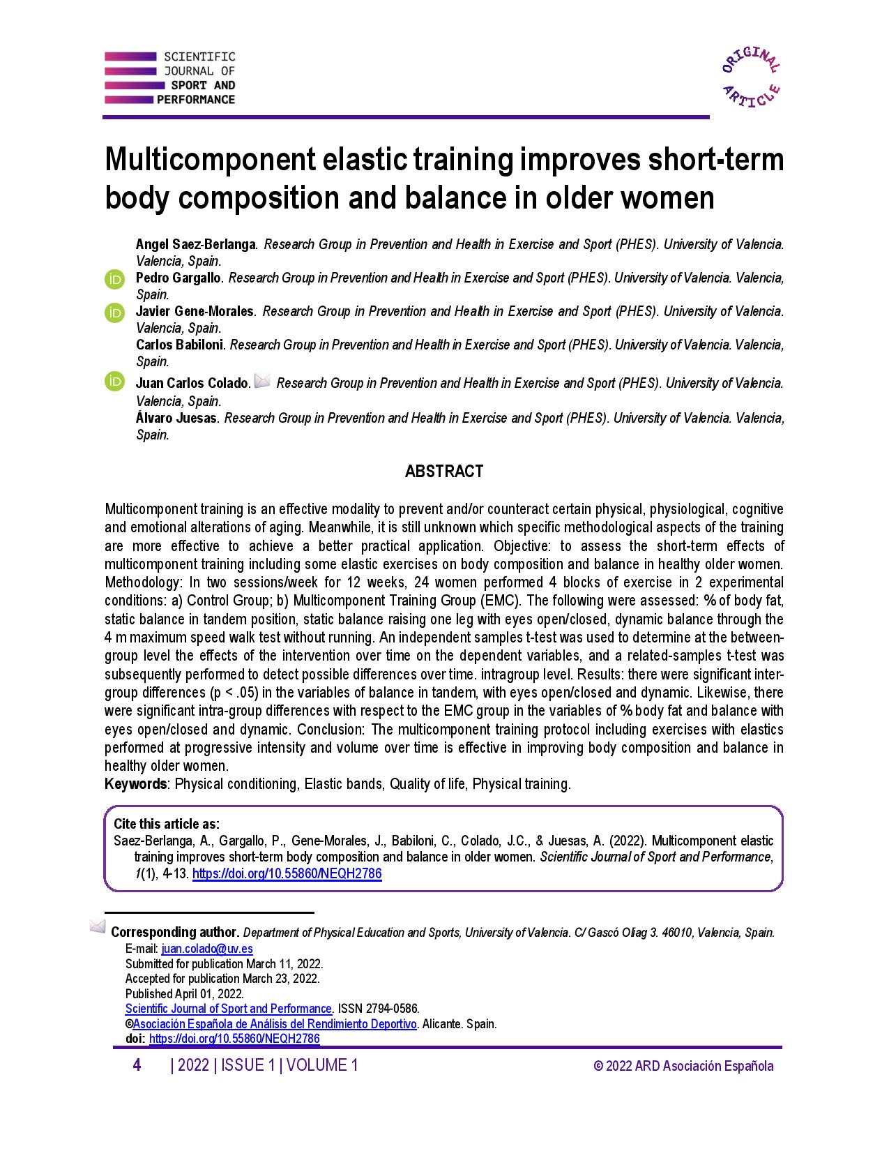 Multicomponent elastic training improves short-term body composition and balance in older women