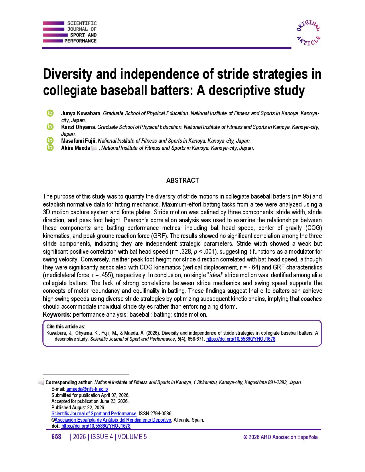 Diversity and independence of stride strategies in collegiate baseball batters: A descriptive study