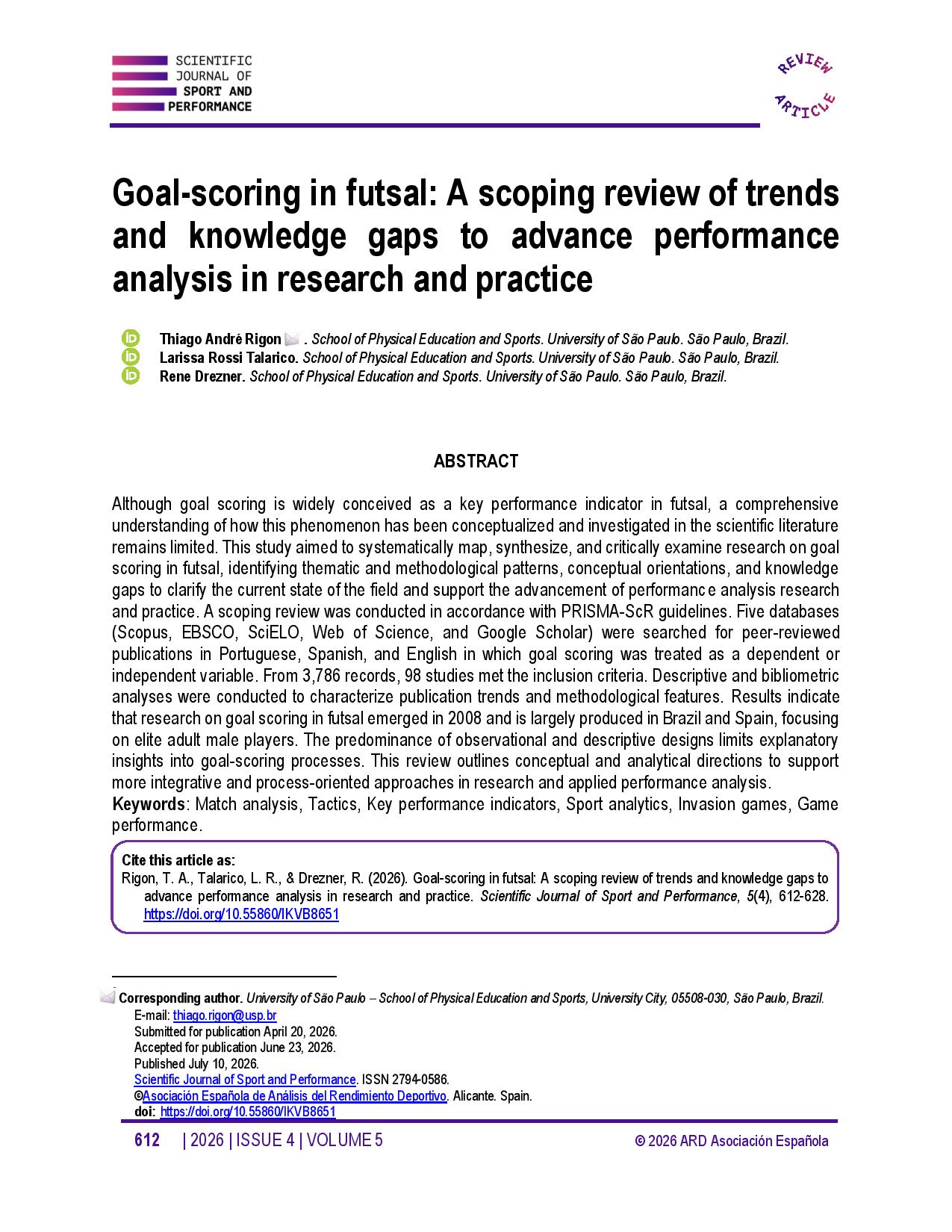 Goal-scoring in futsal: A scoping review of trends and knowledge gaps to advance performance analysis in research and practice