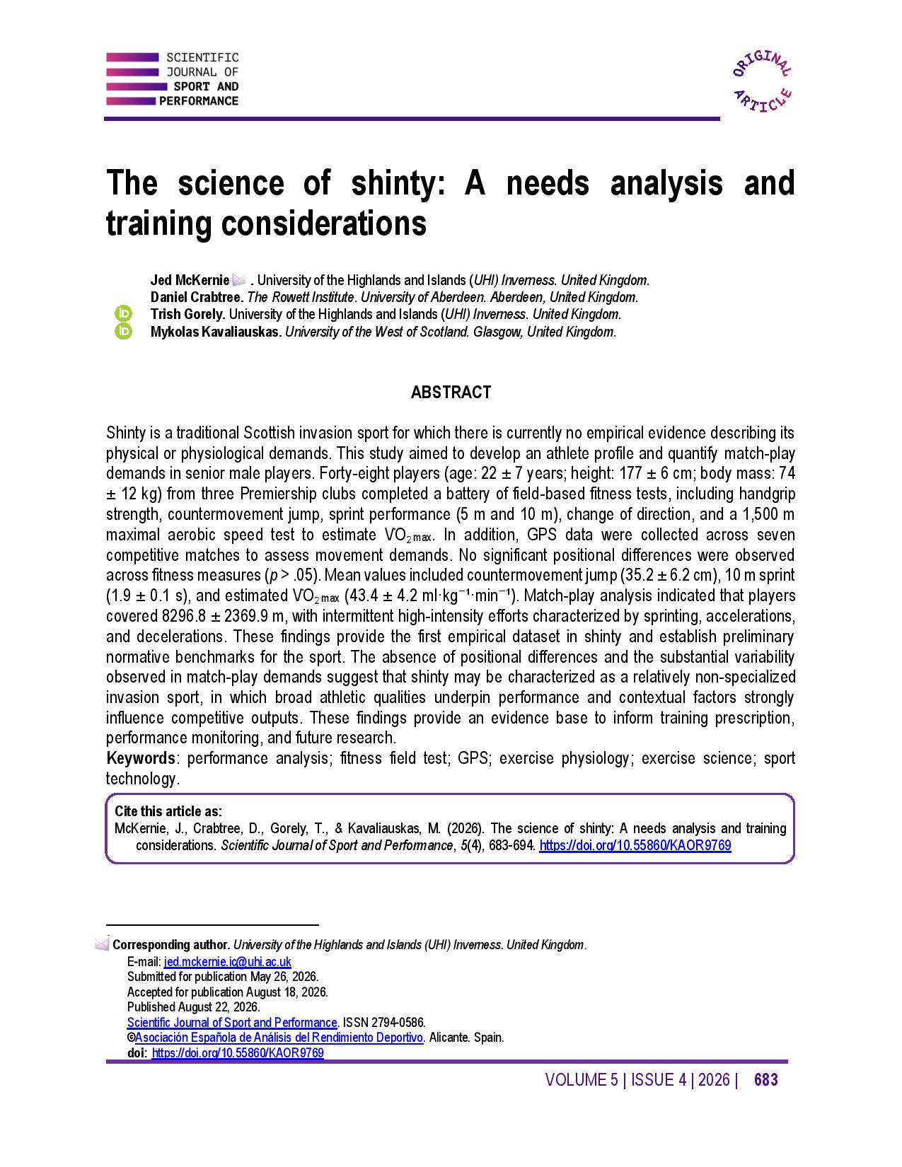  The science of shinty: A needs analysis and training considerations