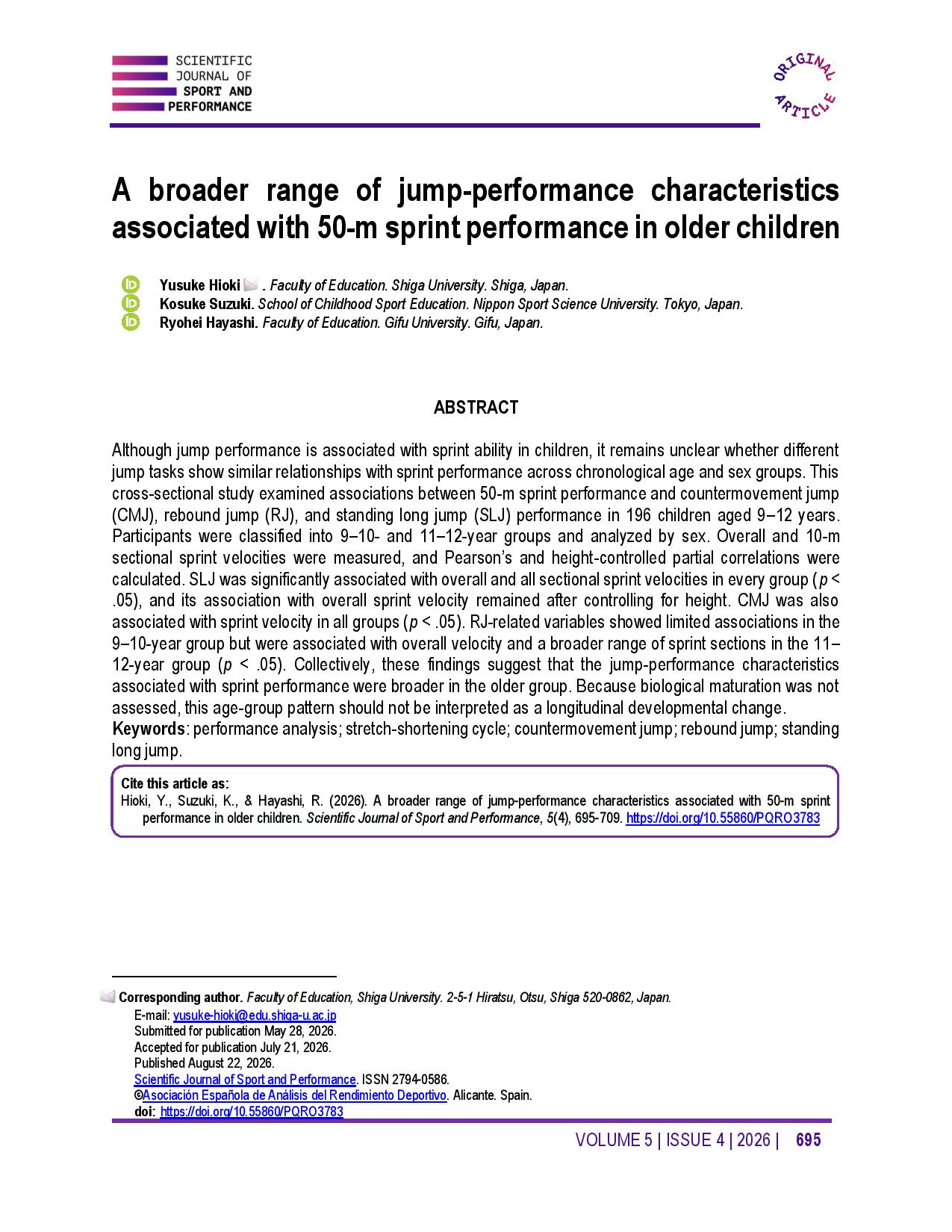 A broader range of jump-performance characteristics associated with 50-m sprint performance in older children