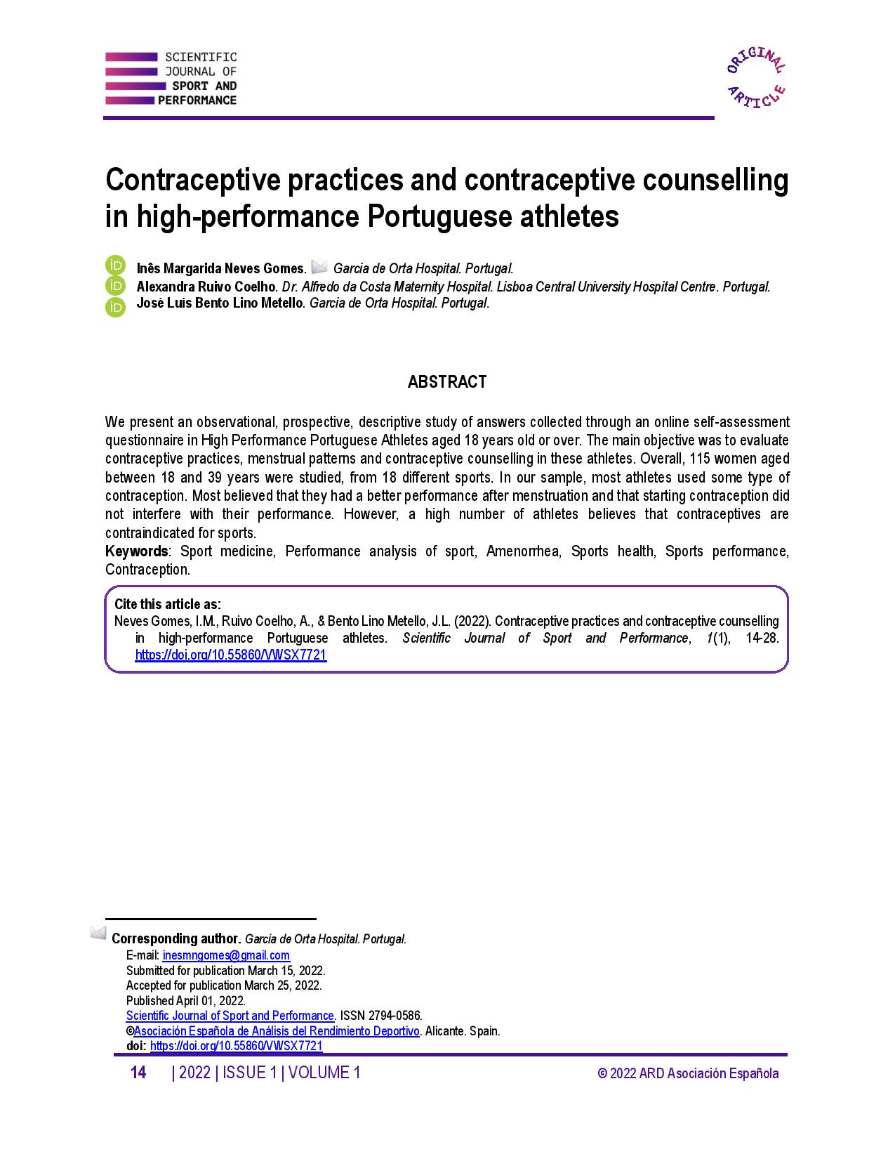 Contraceptive practices and contraceptive counselling in high-performance Portuguese athletes