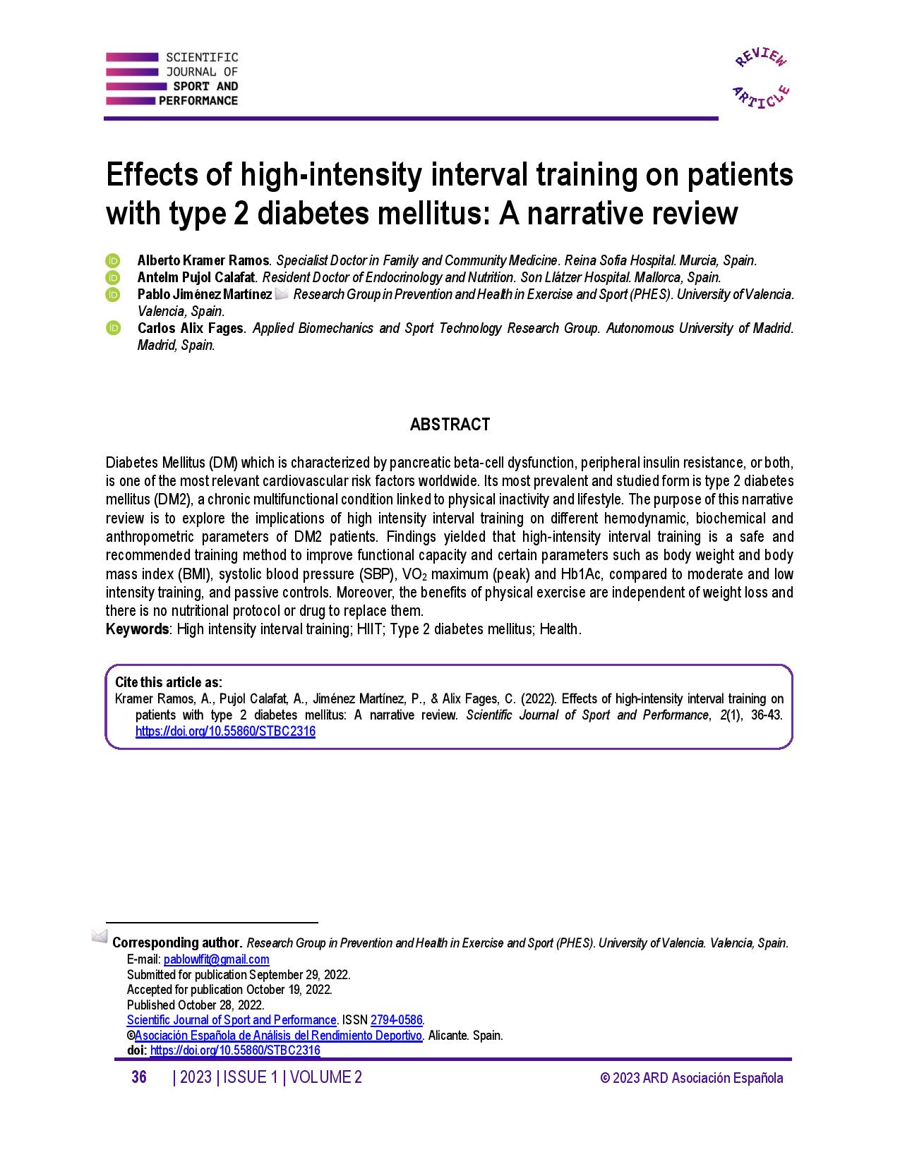 Effects of high-intensity interval training on patients with type 2 diabetes mellitus: A narrative review