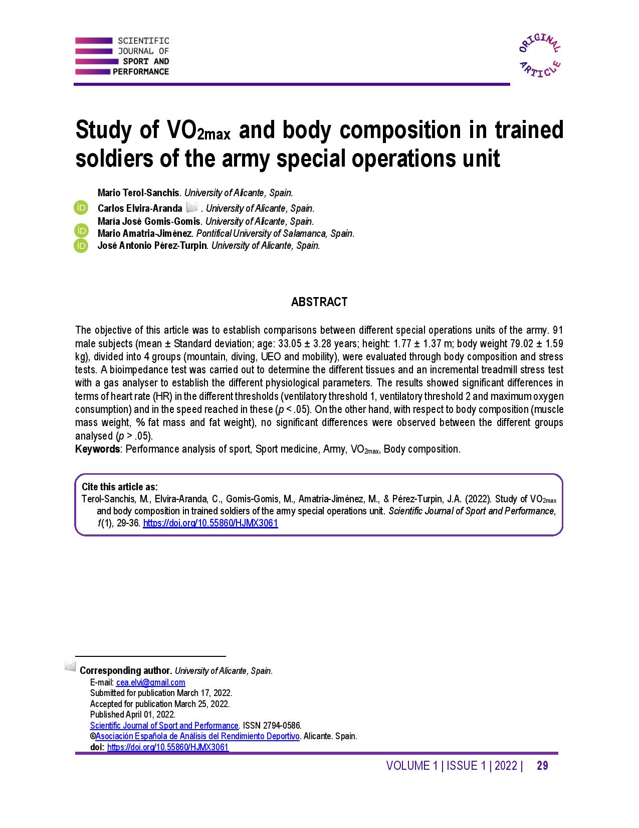 Study of VO2max and body composition in trained soldiers of the army special operations unit