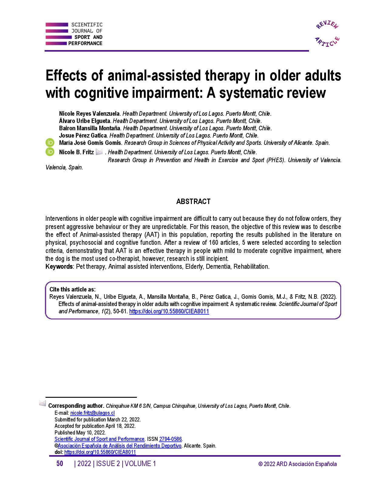 Effects of animal-assisted therapy in older adults with cognitive impairment: A systematic review