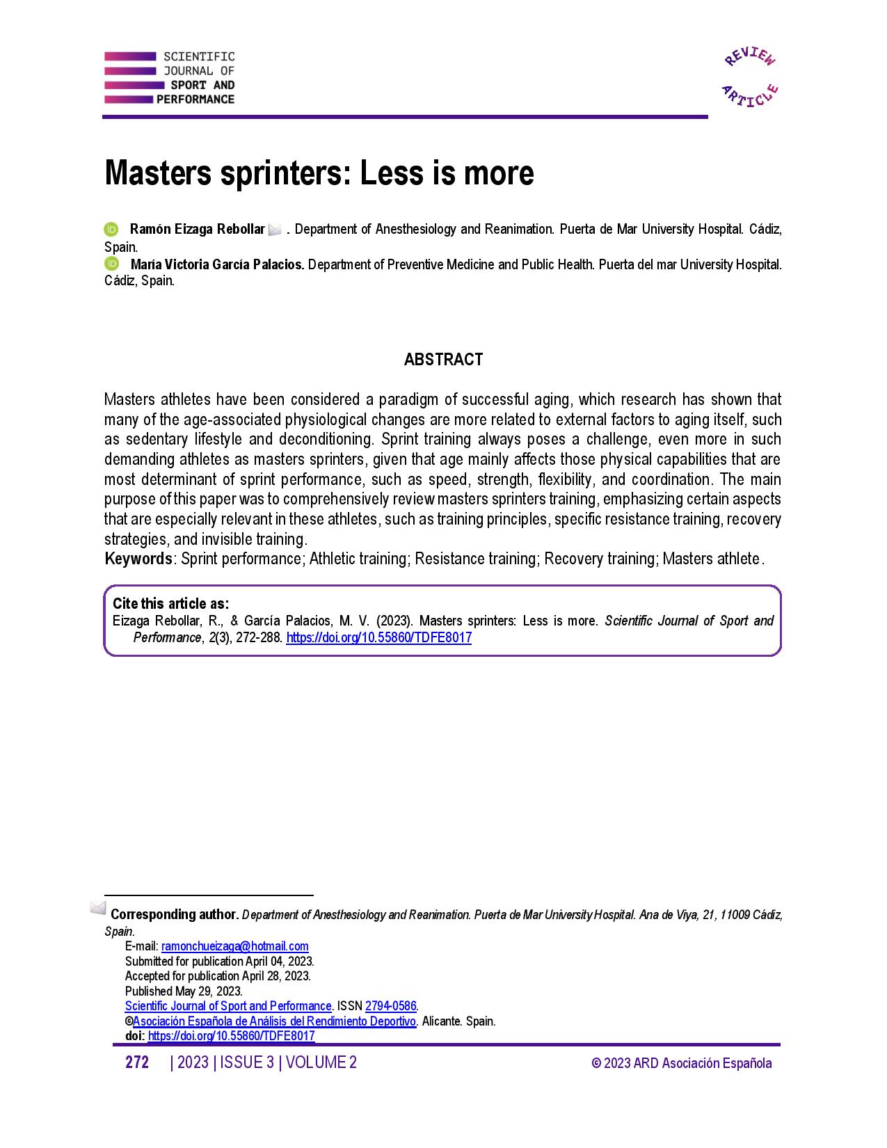 Masters sprinters: Less is more