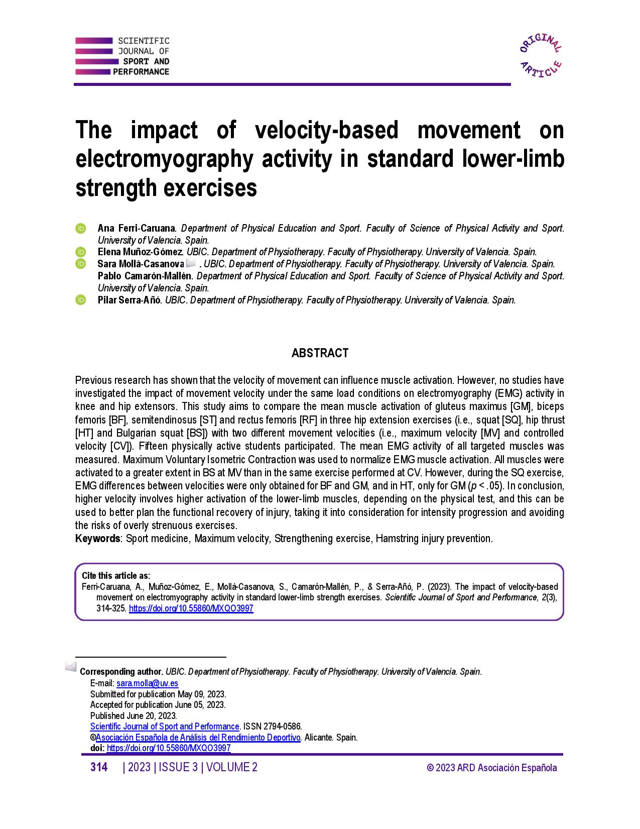The impact of velocity-based movement on electromyography activity in standard lower-limb strength exercises