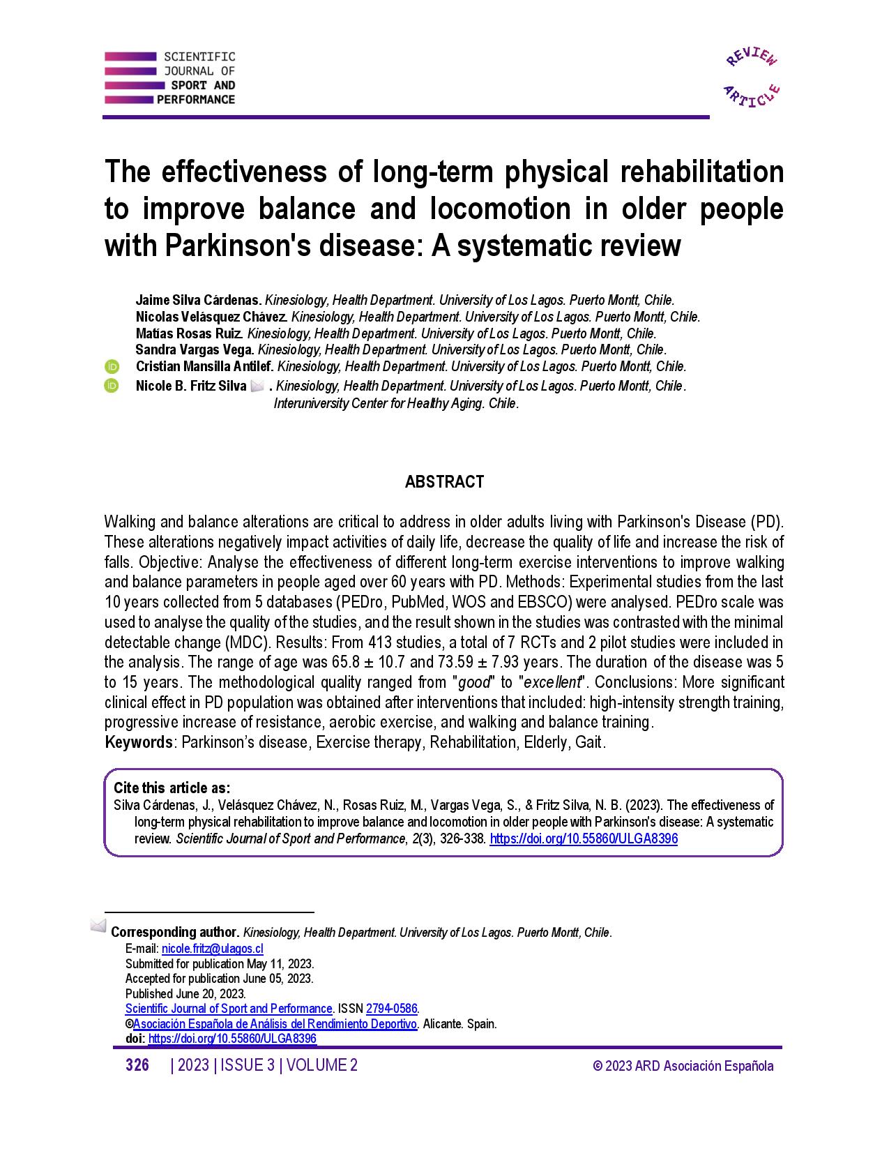 The effectiveness of long-term physical rehabilitation to improve balance and locomotion in older people with Parkinson's disease: A systematic review